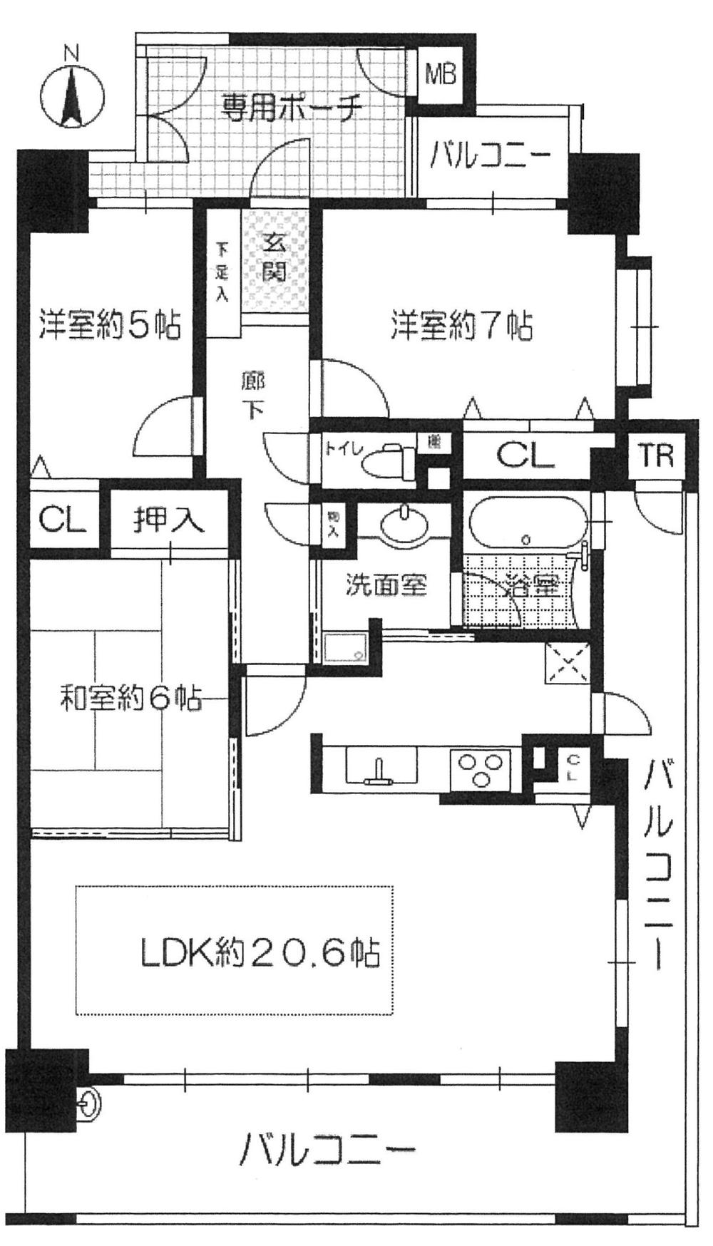Floor plan. 4LDK, Price 42 million yen, Occupied area 84.07 sq m , Balcony area 7.92 sq m