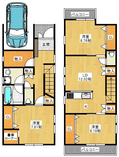 Floor plan. 29,800,000 yen, 3LDK, Land area 90.23 sq m , Building area 105.33 sq m
