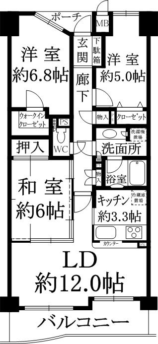 Floor plan. 3LDK, Price 24,900,000 yen, Footprint 75.1 sq m , Balcony area 9.33 sq m