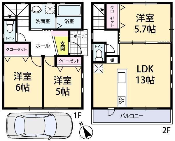 Floor plan. 29,800,000 yen, 3LDK, Land area 64.17 sq m , Building area 74.25 sq m