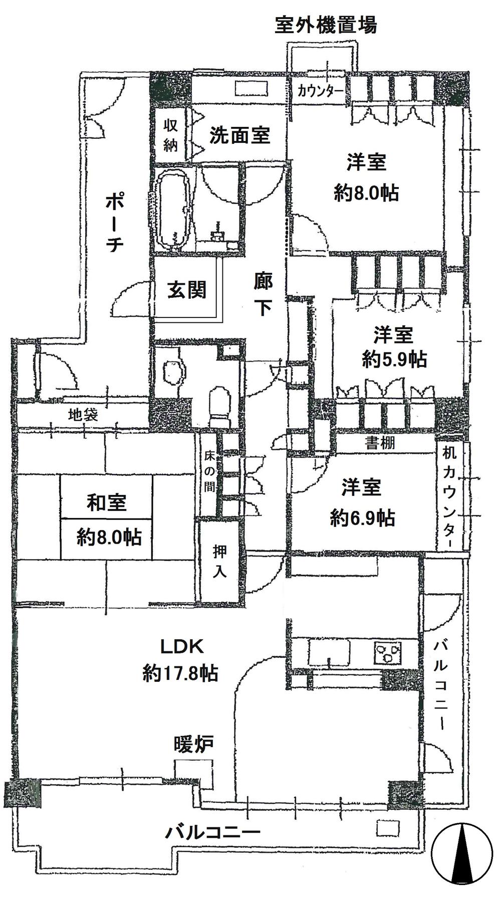 Floor plan. 4LDK, Price 30,800,000 yen, Footprint 115.21 sq m , Balcony area 20.8 sq m