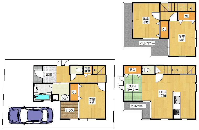 Floor plan. 28,100,000 yen, 3LDK, Land area 75.44 sq m , Building area 90.72 sq m