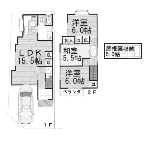 Floor plan. 17.8 million yen, 3LDK + S (storeroom), Land area 74.76 sq m , There is housed in a building area of 77.62 sq m all room Attic storage is a floor plan of the also there