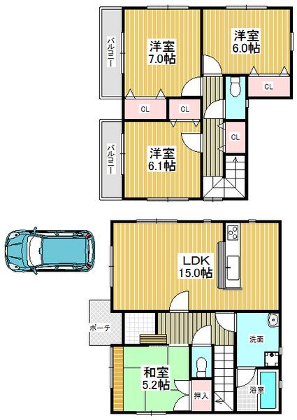 Floor plan. 21,800,000 yen, 4LDK, Land area 108.15 sq m , Building area 95.37 sq m happy in town
