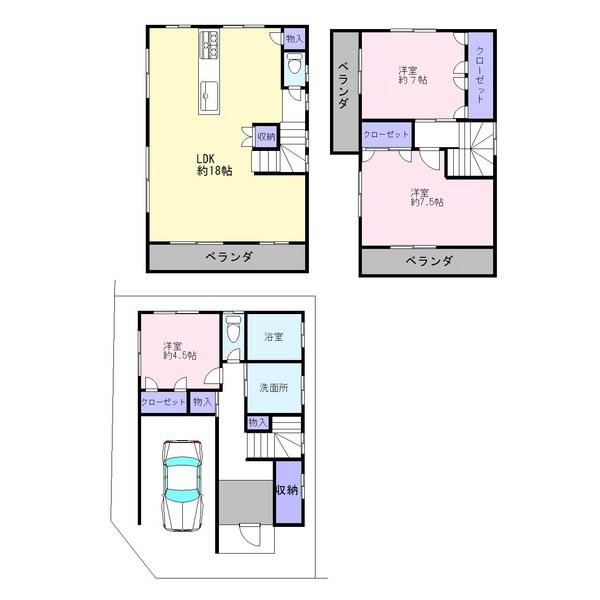 Floor plan. 33,700,000 yen, 3LDK, Land area 67.29 sq m , Building area 112.86 sq m