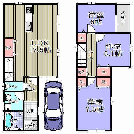 Floor plan. 30,600,000 yen, 3LDK, Land area 80.31 sq m , Building area 87.86 sq m all room 6 tatami mats or more, Spacious living space with storage space