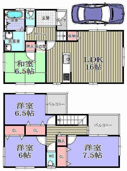Floor plan. 29,300,000 yen, 4LDK, Land area 90.1 sq m , Plenty of light from the building area 98.82 sq m 2 sided balcony ☆