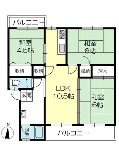 Floor plan. 3LDK, Price 3.7 million yen, Occupied area 60.08 sq m , Balcony area 7.51 sq m