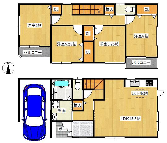 Floor plan. 31,800,000 yen, 4LDK, Land area 85.95 sq m , Building area 107.59 sq m Zenshitsuminami facing bright dwelling ☆