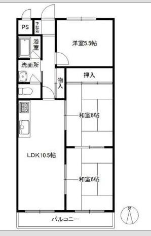 Floor plan. 3LDK, Price 11.2 million yen, Occupied area 66.15 sq m , Balcony area 6.48 sq m
