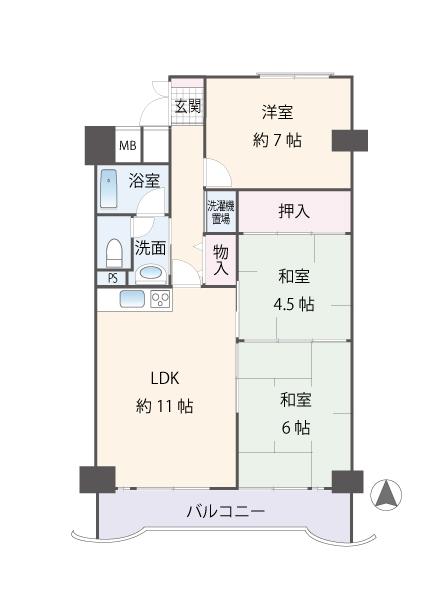 Floor plan. 3LDK, Price 14.5 million yen, Occupied area 67.61 sq m , Balcony area 8.26 sq m