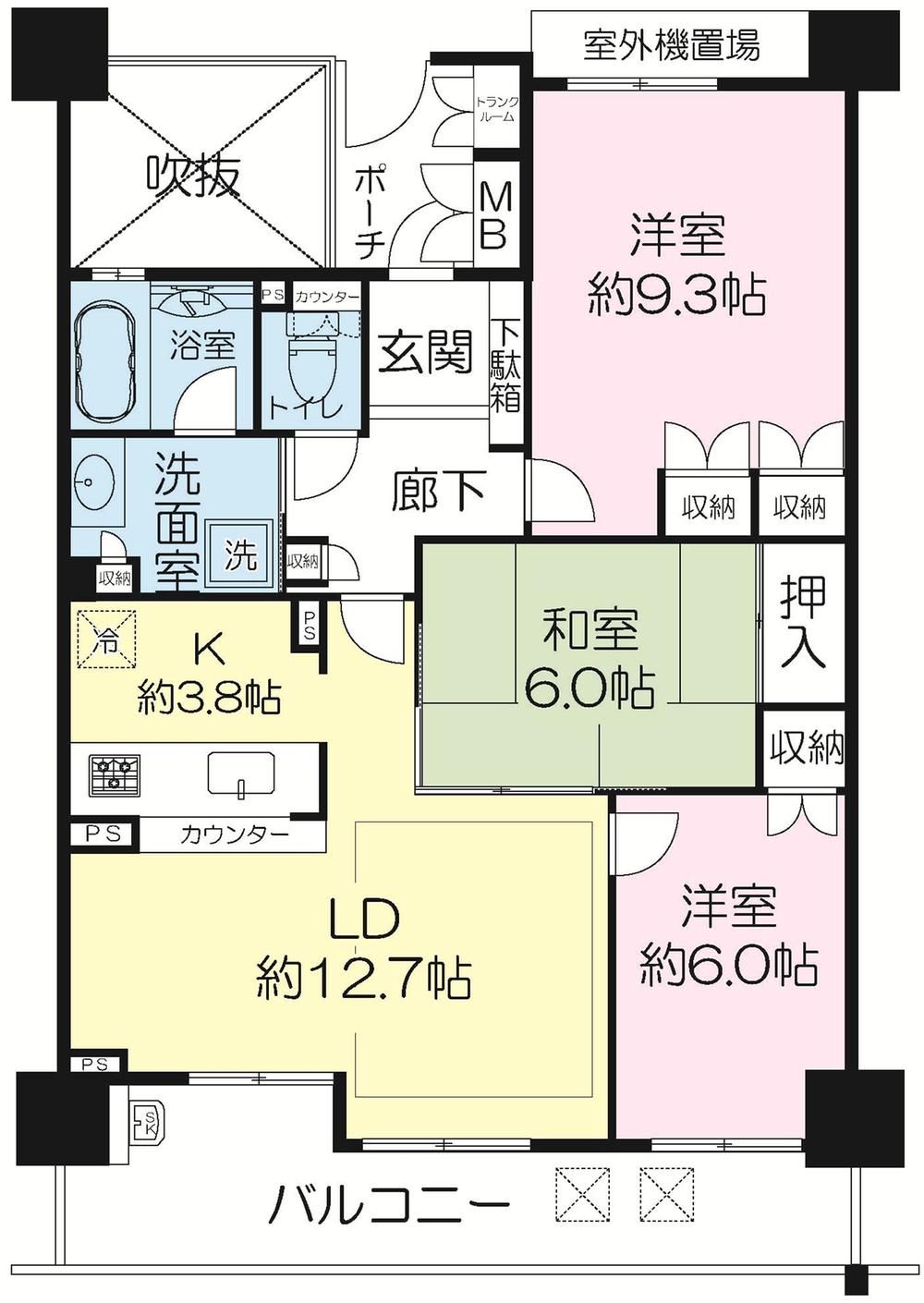 Floor plan. 3LDK, Price 23,900,000 yen, Occupied area 82.67 sq m , Balcony area 12.95 sq m LDK about 16.5 Joyu ・ Floor Heating Yes (living area)