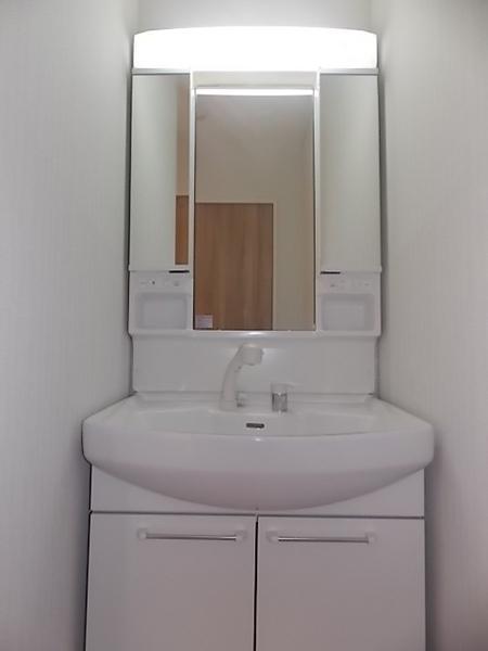 Wash basin, toilet. Storage capacity with plenty of vanity