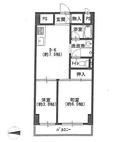 Floor plan. 2DK, Price 5.8 million yen, Footprint 40.5 sq m , Balcony area 5.4 sq m
