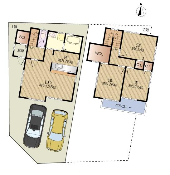 Compartment view + building plan example. Building plan example, Land price 22,430,000 yen, Land area 98.9 sq m , Building price 15,510,000 yen, Building area 81.41 sq m