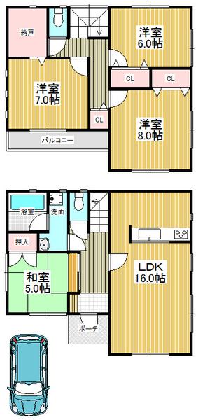 Floor plan. 26,800,000 yen, 4LDK+S, Land area 103.86 sq m , Spacious living space in the building area 100.03 sq m whole room with storage space