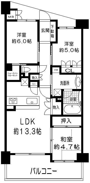 Floor plan. 3LDK, Price 35,800,000 yen, Occupied area 70.32 sq m , Balcony area 10.83 sq m
