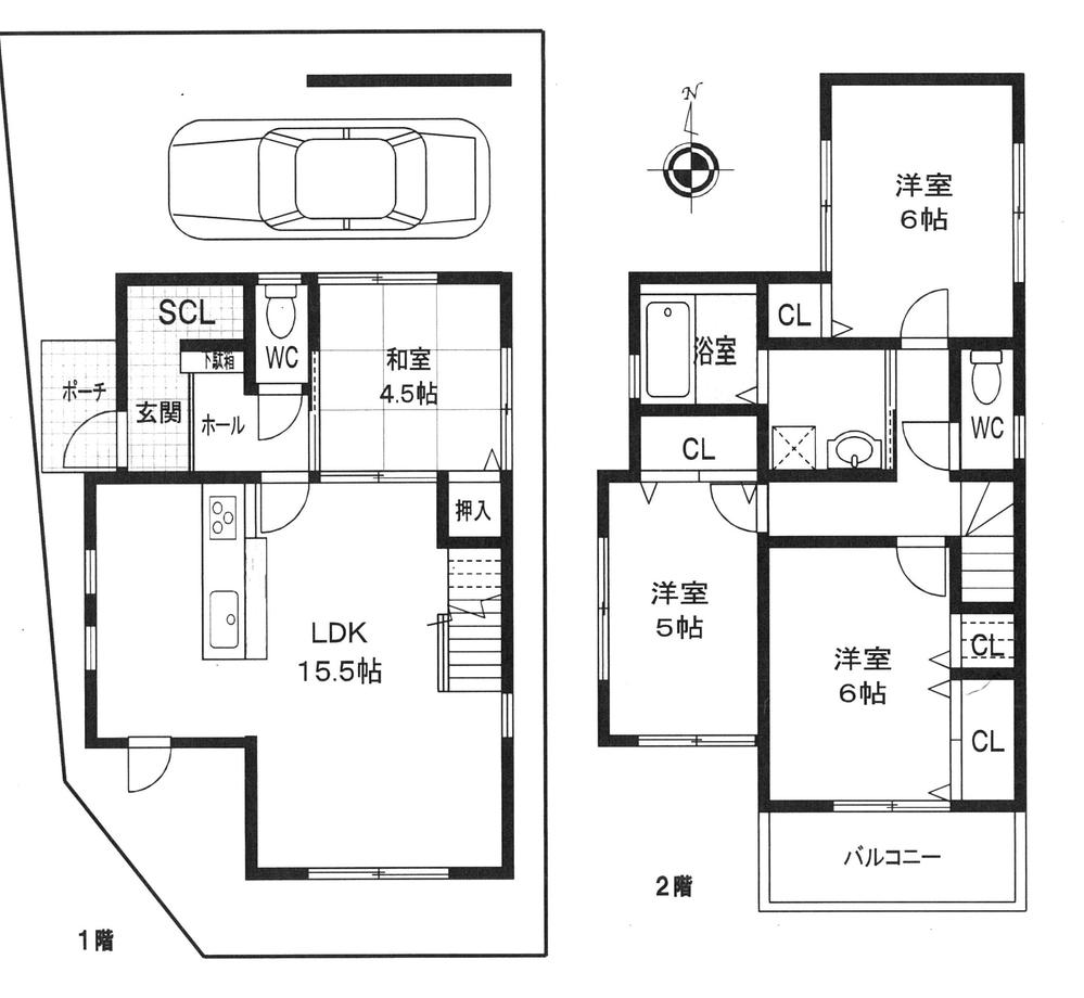 Building plan example (floor plan). Building plan example (No. 1 place) building price 17,520,000 yen, Building area 95.58 sq m