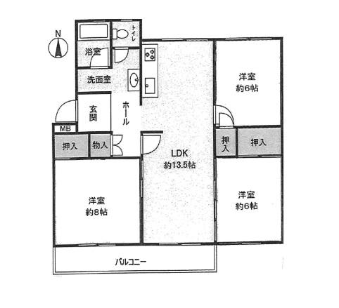 Floor plan. 4LDK, Price 6.9 million yen, Occupied area 73.73 sq m , Balcony area 7.15 sq m