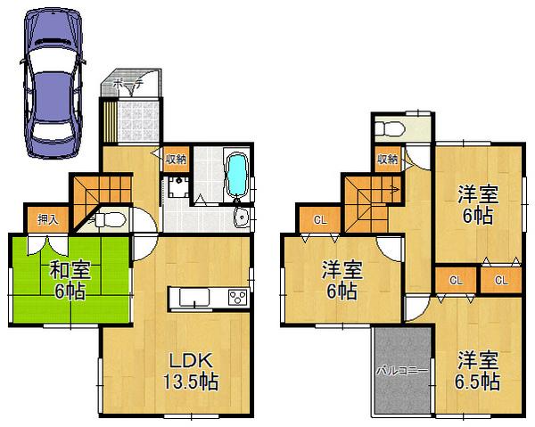 Floor plan. 30,800,000 yen, 3LDK, Land area 92.82 sq m , Building area 92.34 sq m all room 6 tatami mats or more, Spacious living space with storage space