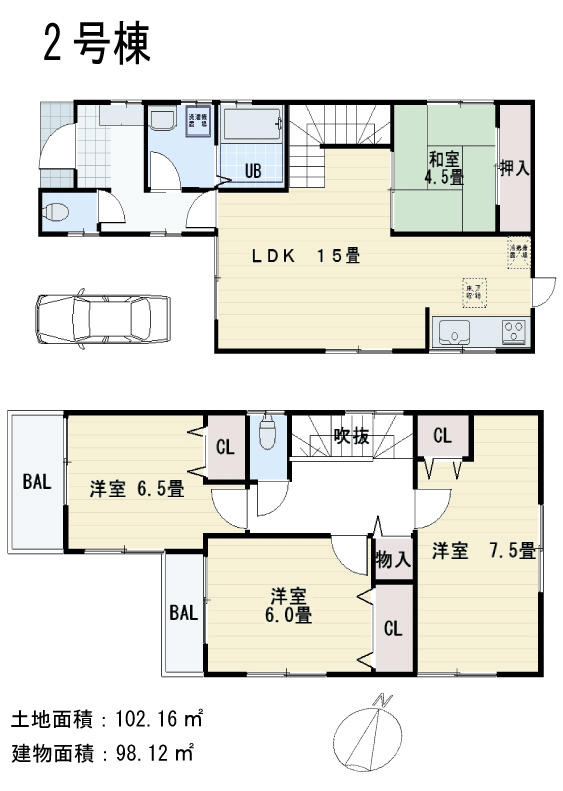 Floor plan. (Building 2), Price 31,800,000 yen, 4LDK, Land area 102.16 sq m , Building area 98.12 sq m