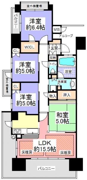 Floor plan. 4LDK, Price 33,400,000 yen, Occupied area 83.94 sq m , Balcony area 22.84 sq m southwest angle room