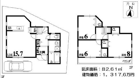 Building plan example (floor plan). Building plan example Building price 13,176,000 yen, Building area 82.61 sq m