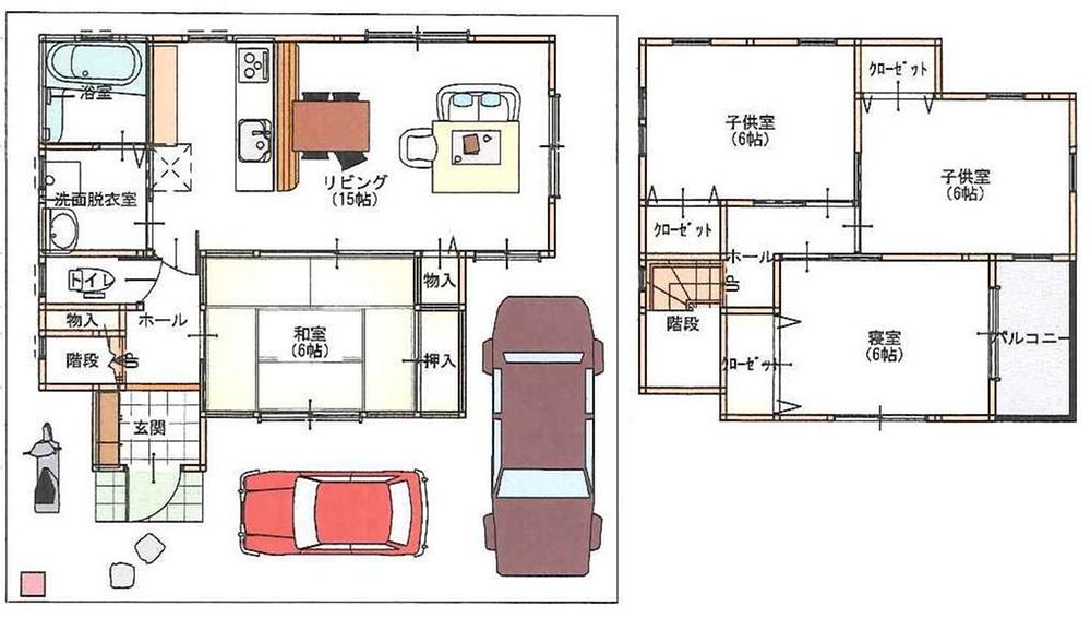 Compartment view + building plan example. Building plan example, Land price 23.8 million yen, Land area 101 sq m , Building price 17,180,000 yen, Building area 90.15 sq m