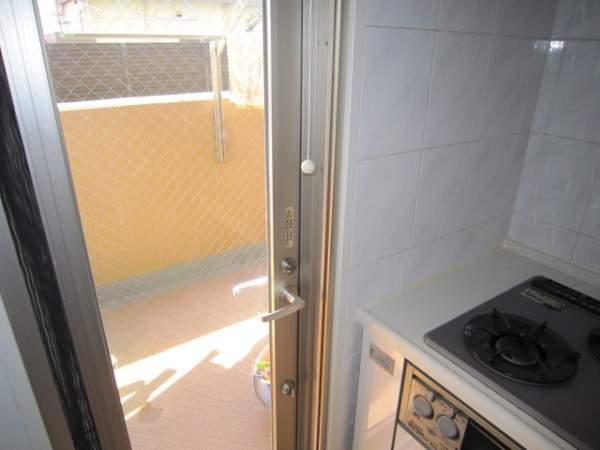 Kitchen. There is a back door