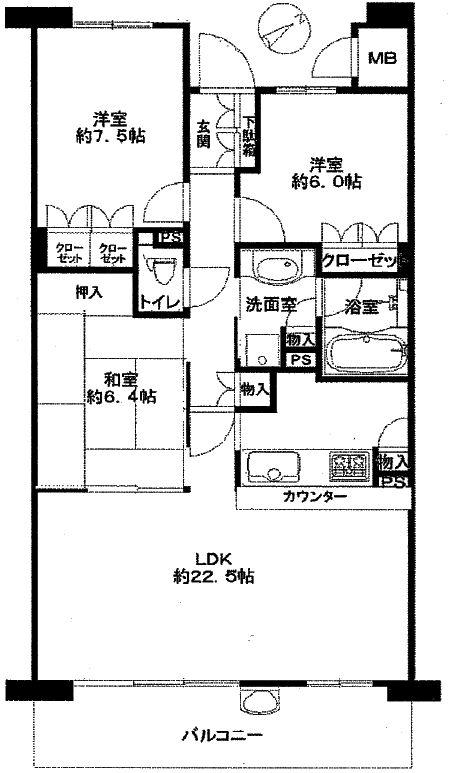 Floor plan. 3LDK, Price 22,800,000 yen, Occupied area 92.35 sq m , Balcony area 14.8 sq m