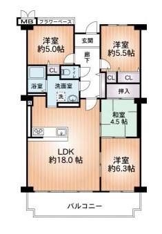 Floor plan. 4LDK, Price 12.9 million yen, Occupied area 87.97 sq m , Balcony area 10.9 sq m