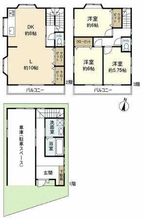 Floor plan. 24,800,000 yen, 3LDK, Land area 60.17 sq m , There are two building area 115.83 sq m garage