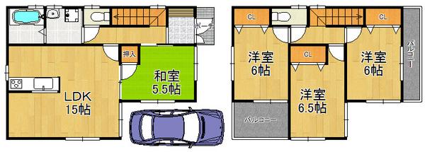 Floor plan. 30,800,000 yen, 3LDK, Land area 90.1 sq m , Spacious living space in the building area 91.53 sq m total living room with storage space