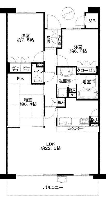 Floor plan. 3LDK, Price 22,800,000 yen, Occupied area 92.35 sq m , Balcony area 14.8 sq m