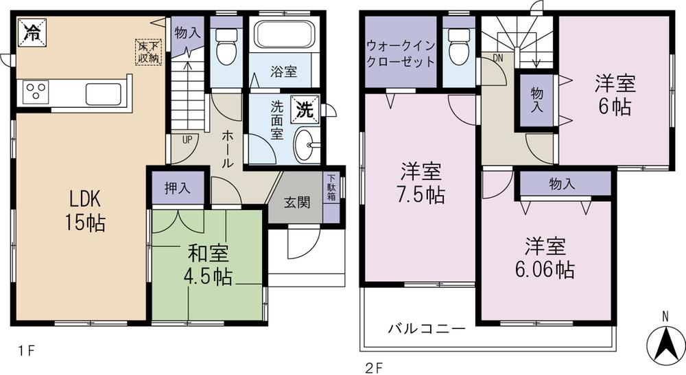 Floor plan. (1 Building), Price 27,800,000 yen, 4LDK, Land area 100.17 sq m , Building area 96.05 sq m