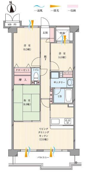 Floor plan. 3LDK, Price 23,700,000 yen, Occupied area 69.22 sq m , Balcony area 9.73 sq m