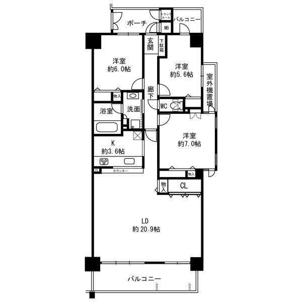 Floor plan. 3LDK, Price 36,800,000 yen, Occupied area 90.55 sq m , Balcony area 13.64 sq m
