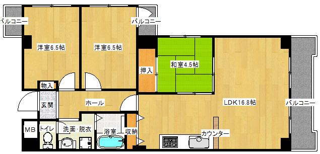 Floor plan. 3LDK, Price 13.8 million yen, Occupied area 74.99 sq m , Balcony area 6.3 sq m   ■ Many lighting surface in the corner room, Each room is bright ■