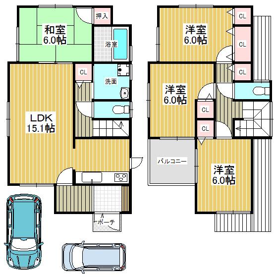 Floor plan. 34,800,000 yen, 4LDK, Land area 120.76 sq m , Building area 94.97 sq m leisurely relax private style