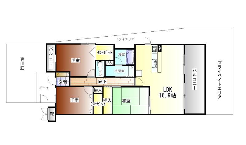 Floor plan. 3LDK, Price 17,900,000 yen, Footprint 81 sq m , Balcony area 16.15 sq m