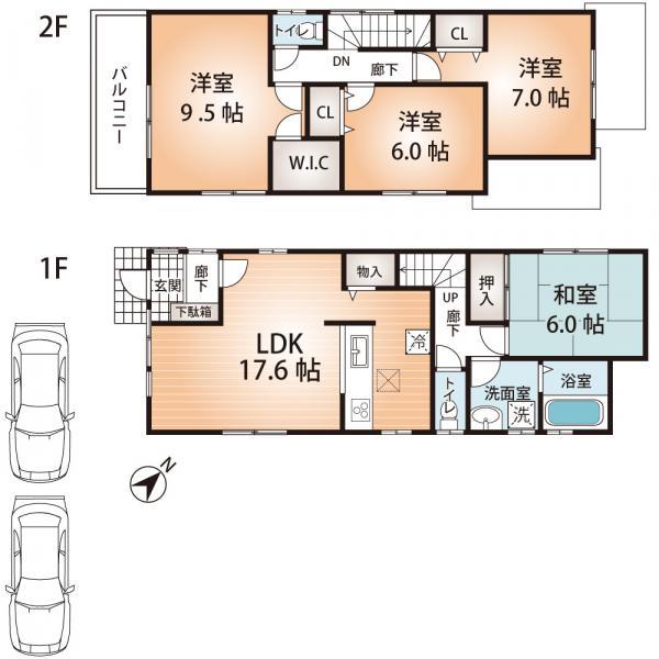 Floor plan. 28.8 million yen, 4LDK, Land area 134.4 sq m , Building area 105.58 sq m Floor Plan (4LDK + parking two)