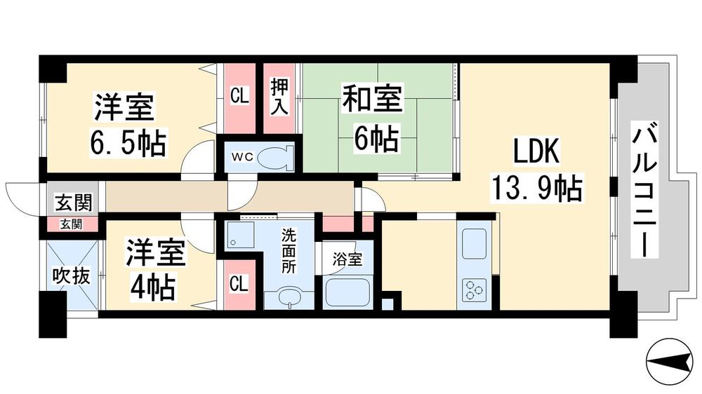 Floor plan. 3LDK, Price 22,800,000 yen, Occupied area 69.22 sq m , Balcony area 9.73 sq m floor plan