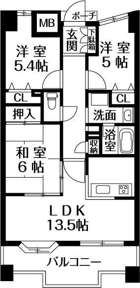 Floor plan. 3LDK, Price 15.7 million yen, Footprint 65.2 sq m , Balcony area 9.34 sq m