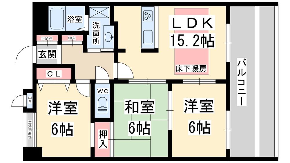 Floor plan. 3LDK, Price 15.6 million yen, Occupied area 75.75 sq m , Balcony area 13.5 sq m