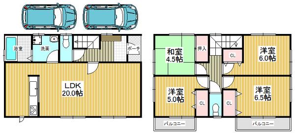 Floor plan. 21,800,000 yen, 4LDK, Land area 130.31 sq m , House perfect for building area 97.7 sq m want to freely To Parenting family