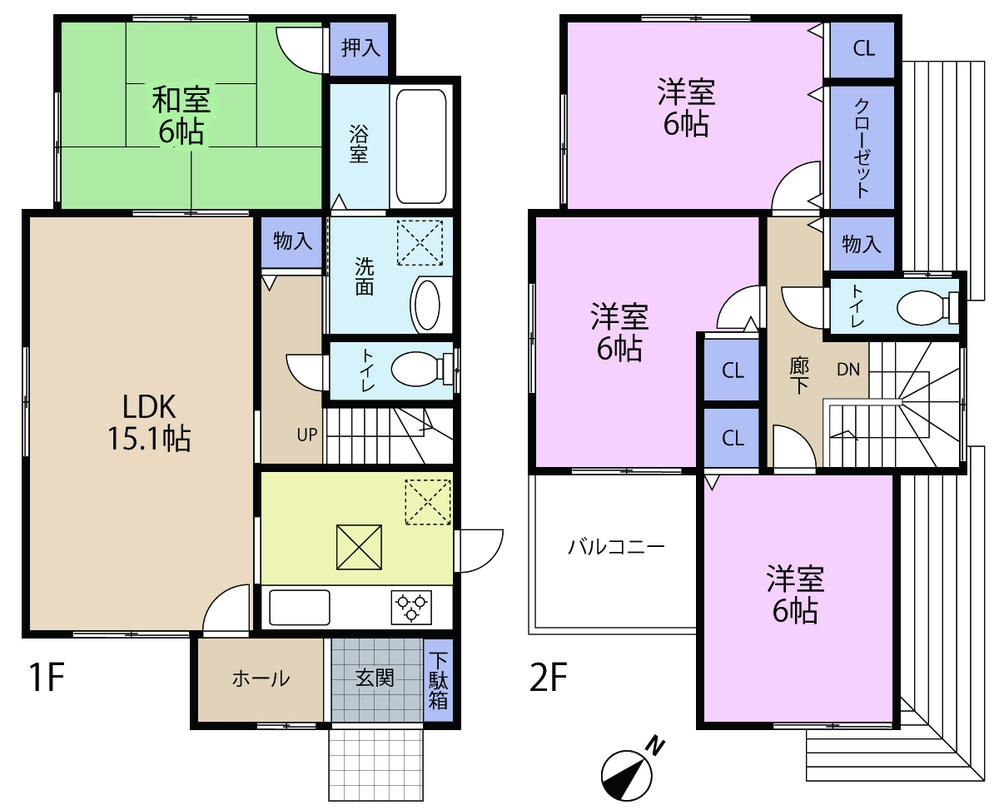 Floor plan. (1 Building), Price 34,800,000 yen, 4LDK, Land area 120.76 sq m , Building area 94.97 sq m