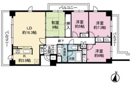 Floor plan. 4LDK, Price 28.8 million yen, Footprint 98.7 sq m , Balcony area 23.27 sq m
