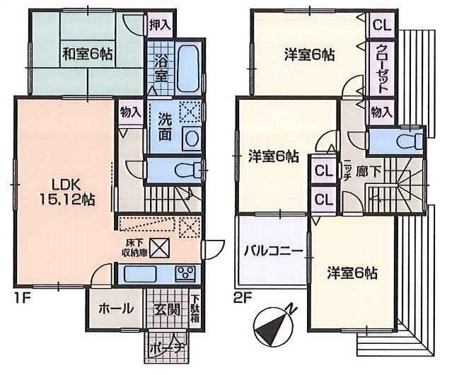 Floor plan. (1 Building), Price 34,800,000 yen, 4LDK, Land area 120.76 sq m , Building area 94.97 sq m