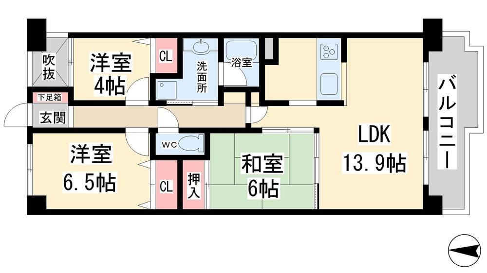 Floor plan. 3LDK, Price 23,700,000 yen, Occupied area 69.22 sq m , Balcony area 9.73 sq m floor plan