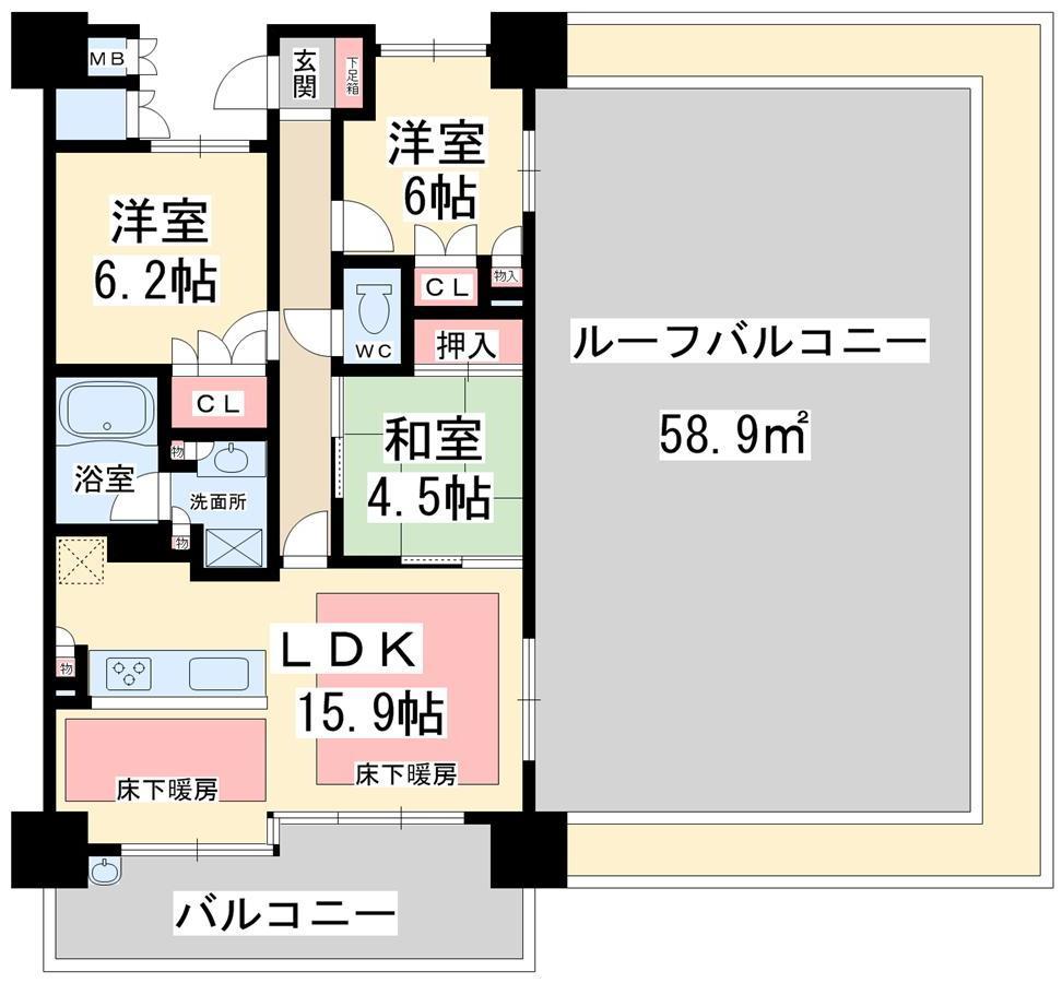 Floor plan. 3LDK, Price 31,800,000 yen, Footprint 72.7 sq m , Balcony area 11.8 sq m